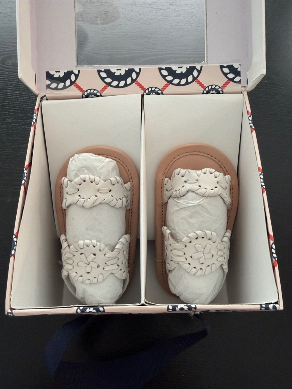 Jack Rogers White & Tan Kids Leather Moccasin Sandals